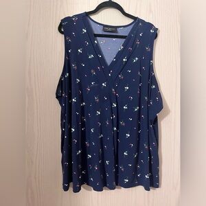 Lane Bryant Navy Blue Floral Sleeveless Top
